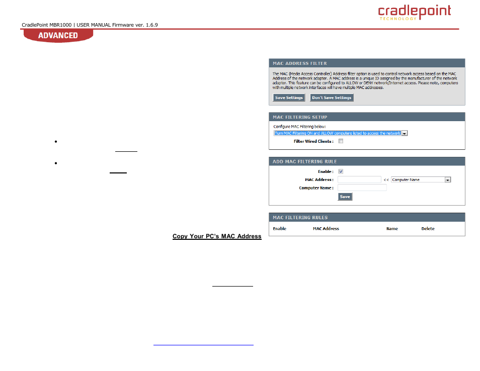 Ddress, Ilter, 6 mac address filter | Cradlepoint WIPIPE MBR1000 User Manual | Page 52 / 130