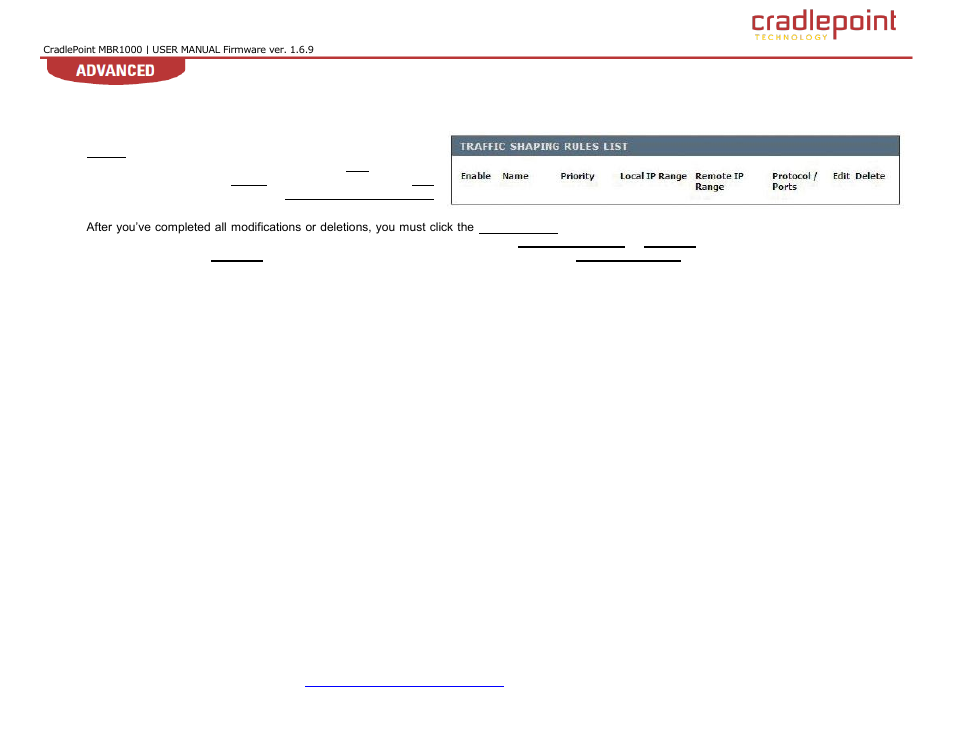 3 traffic shaping rules list | Cradlepoint WIPIPE MBR1000 User Manual | Page 62 / 130