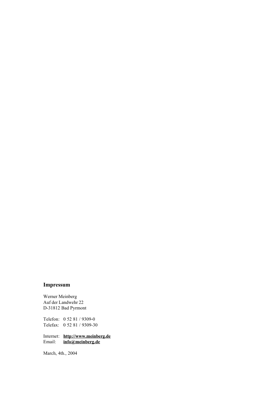 Impressum | Meinberg TCG510 User Manual | Page 2 / 22