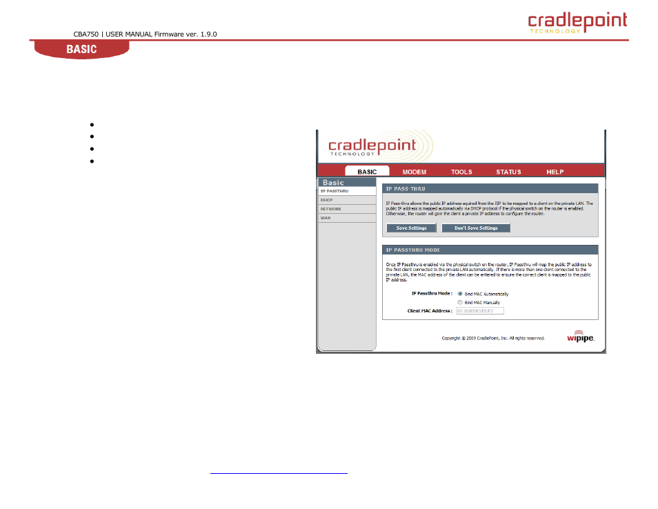 1 basic tab | Cradlepoint WIPIPE CBA750 User Manual | Page 20 / 89
