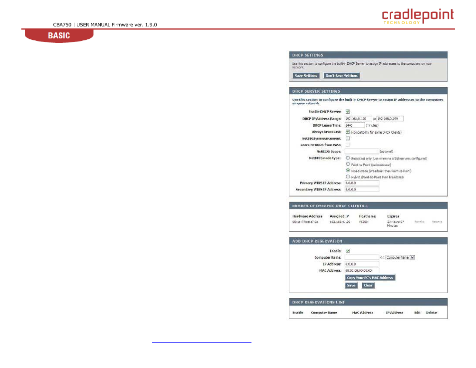 3 dhcp (dhcp settings) | Cradlepoint WIPIPE CBA750 User Manual | Page 23 / 89