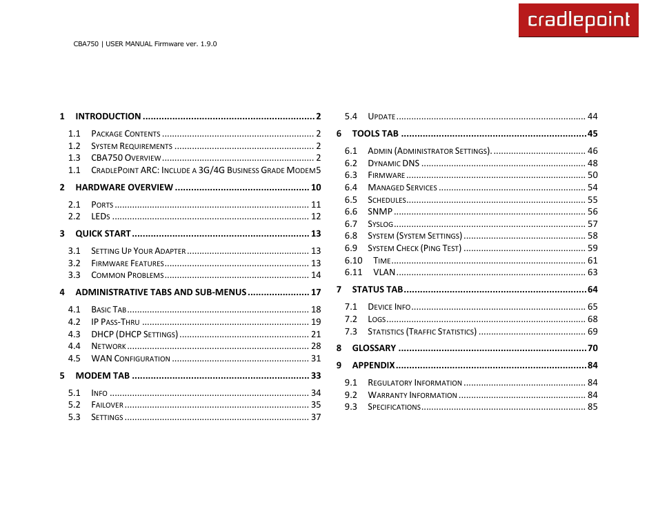 Cradlepoint WIPIPE CBA750 User Manual | Page 3 / 89