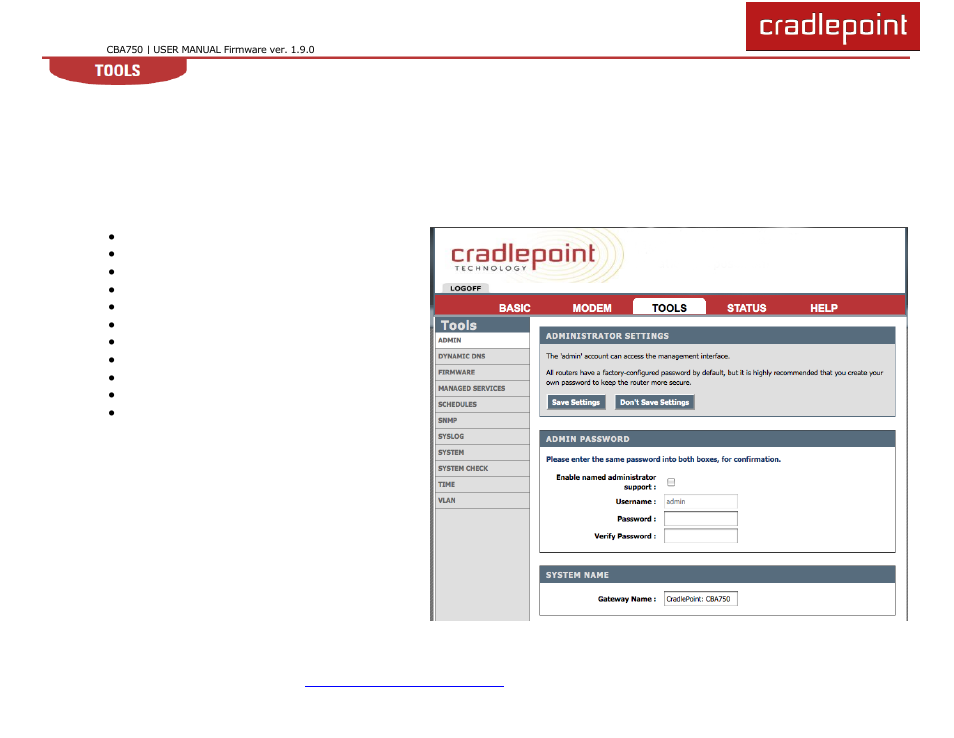 6 tools tab | Cradlepoint WIPIPE CBA750 User Manual | Page 47 / 89