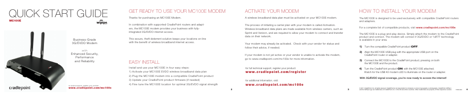 Cradlepoint WIPIPE MC100E User Manual | 2 pages