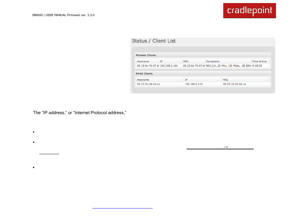 1 client list | Cradlepoint IBR600 User Manual | Page 32 / 152