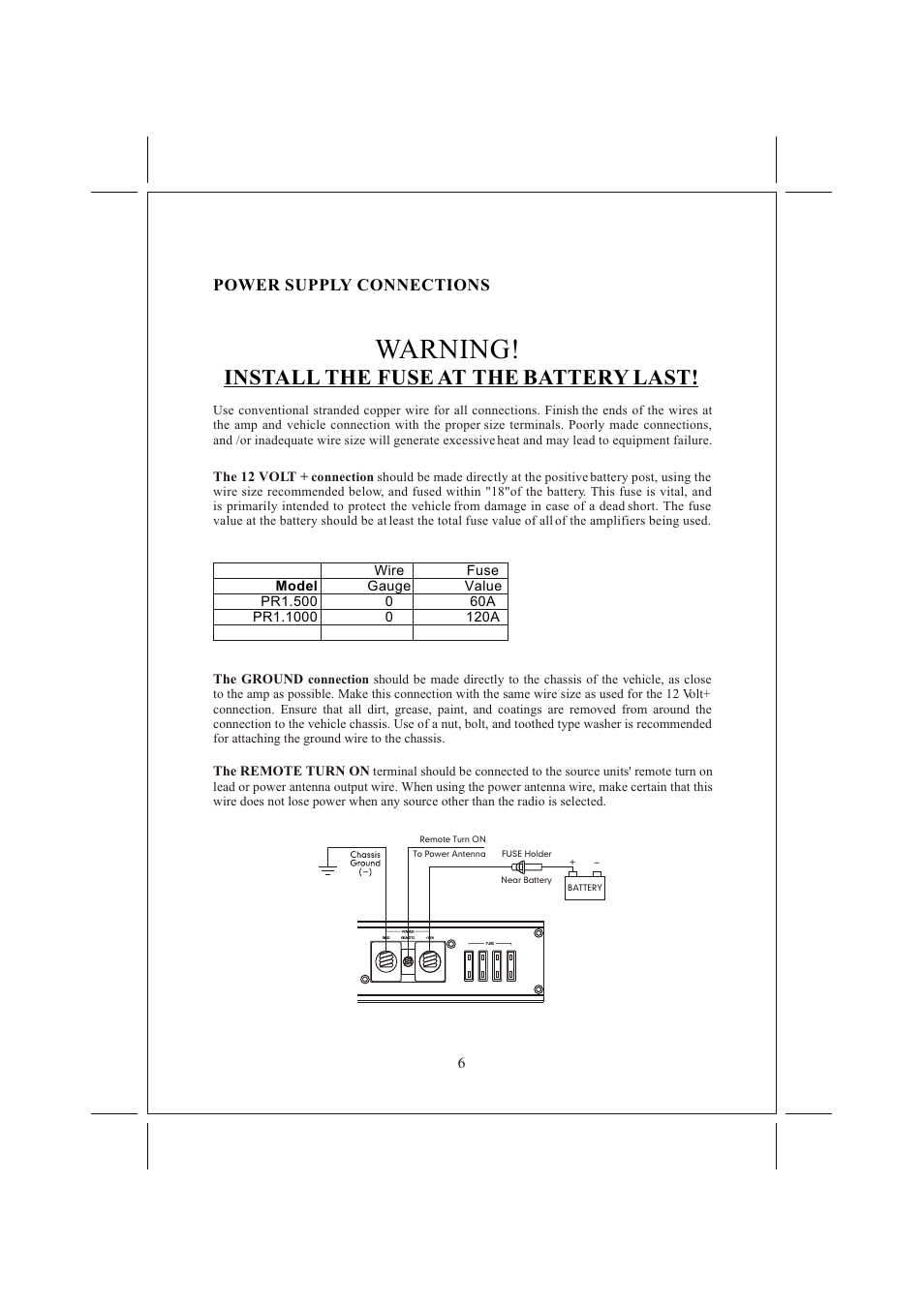 Âê 7, Warning, Install the fuse at the battery last | Memphis 16PR11000 User Manual | Page 7 / 12