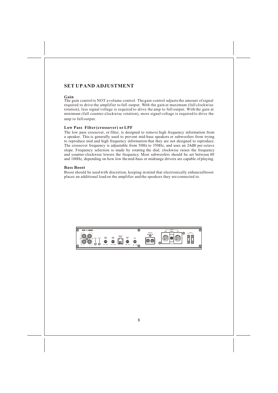 Âê 9, Set up and adjustment, Gain | Low pass filter (crossover) or lpf bass boost | Memphis 16PR11000 User Manual | Page 9 / 12