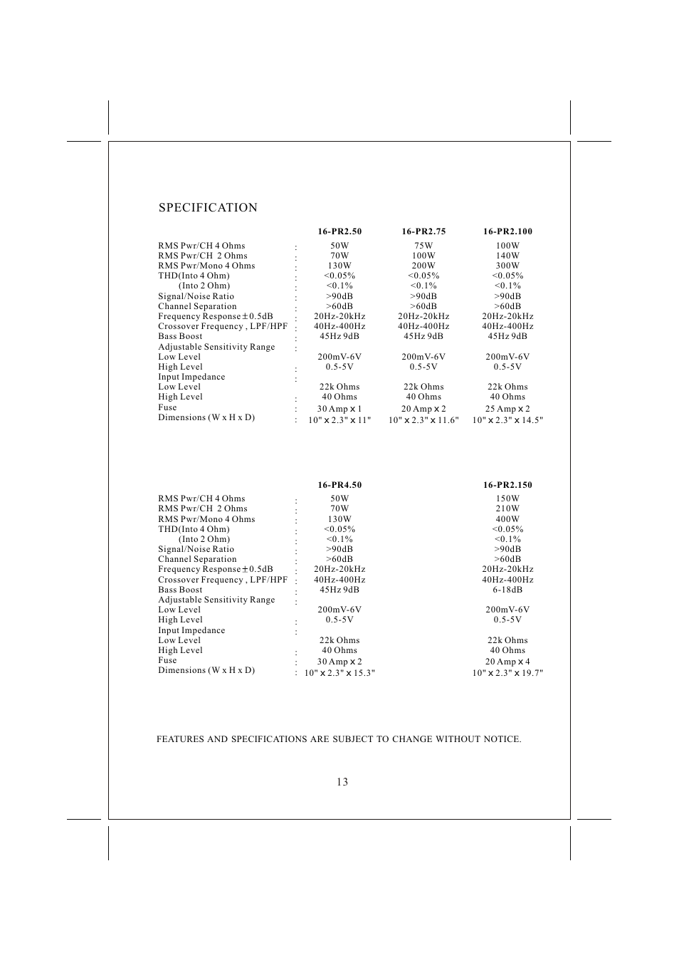 Âê 14, Specification | Memphis 16PR2100 User Manual | Page 14 / 16