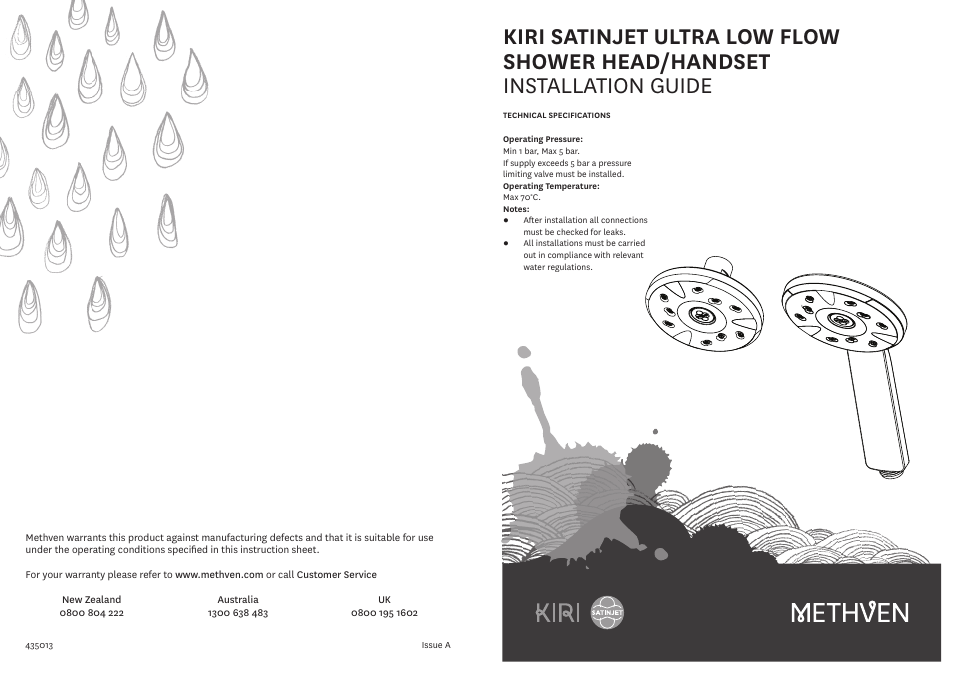 Methven Kiri Satinjet Low Flow Shower Head User Manual | 2 pages