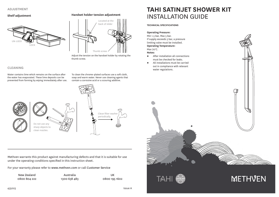 Methven Tahi Satinjet Shower Kit User Manual | 2 pages