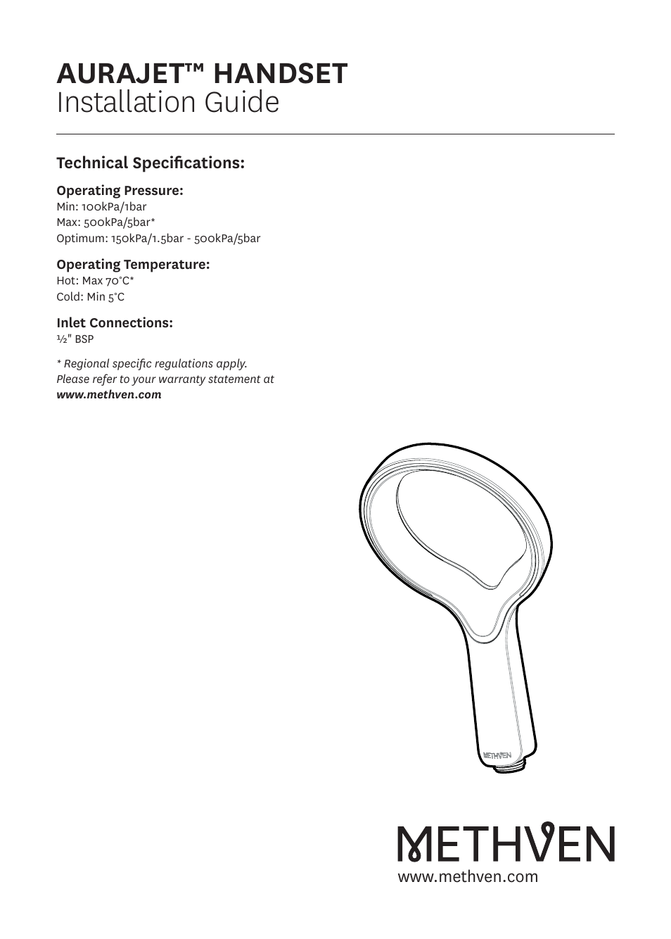Methven Aio Aurajet Shower Handset User Manual | 2 pages