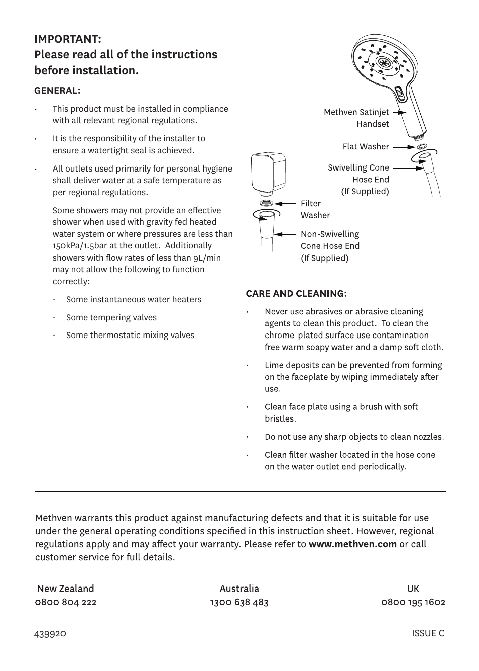 Methven Waipori Satinjet Handset with Hose User Manual | Page 2 / 2