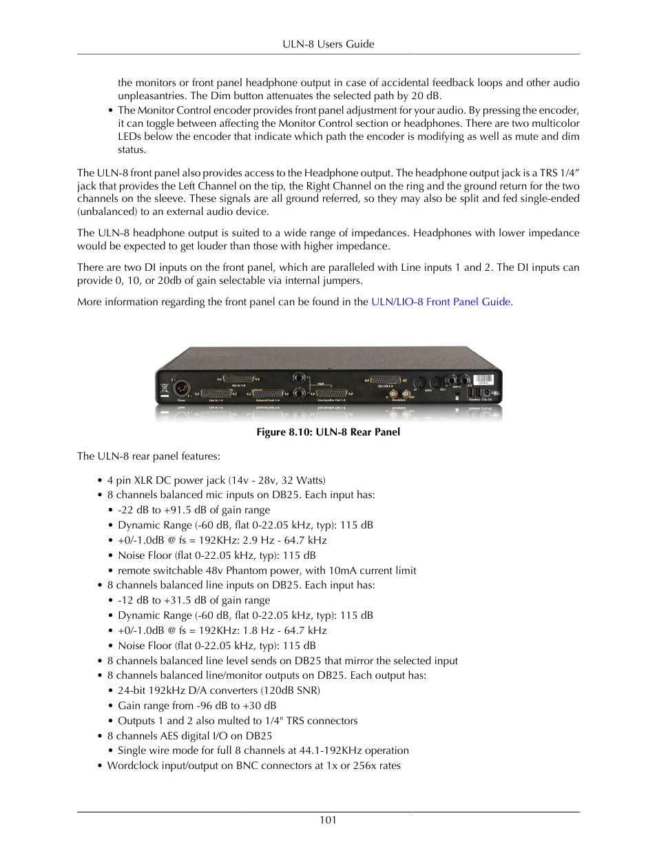 Uln-8 rear panel | Metric Halo Mobile I/O User Manual | Page 101 / 371