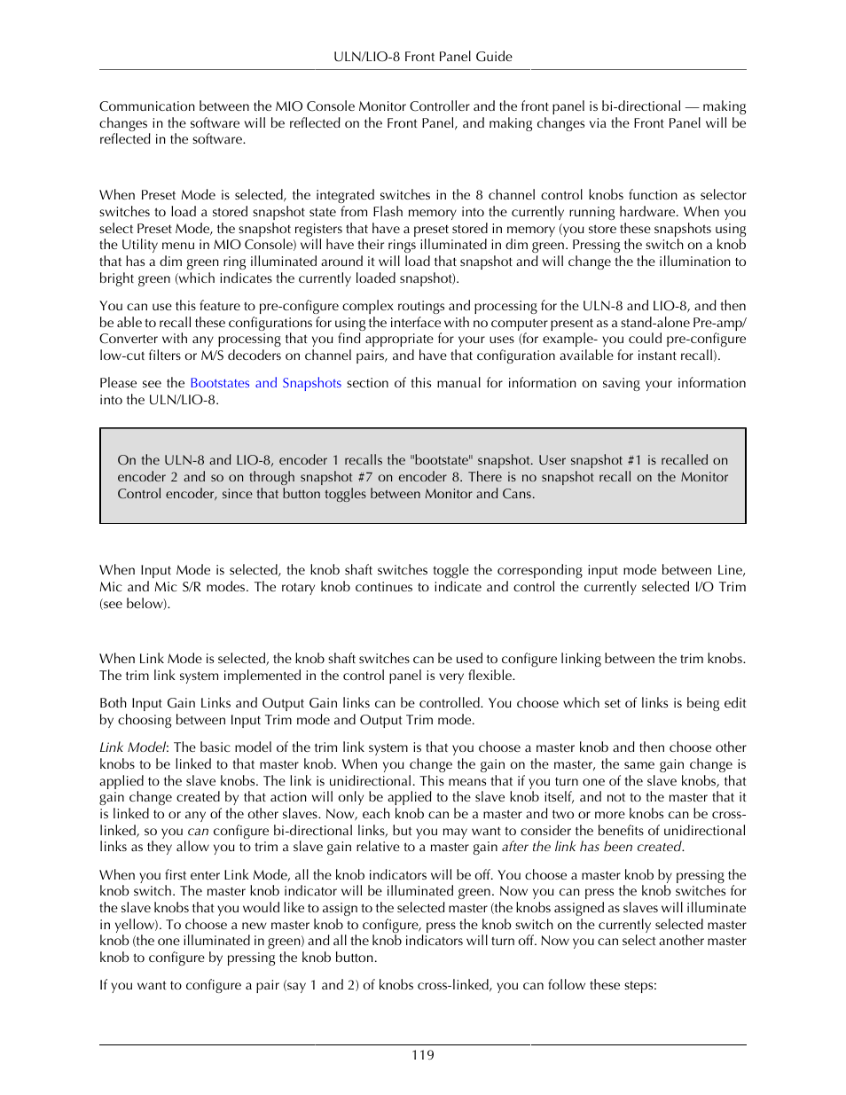Preset, Input, Link | 119 input, 119 link | Metric Halo Mobile I/O User Manual | Page 119 / 371