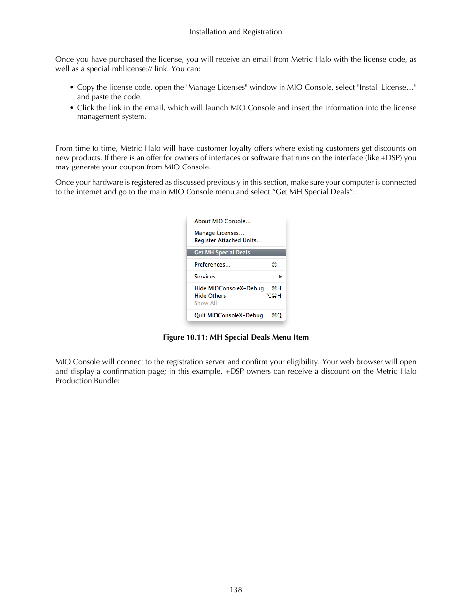 Receiving mh special deals, Mh special deals menu item | Metric Halo Mobile I/O User Manual | Page 138 / 371