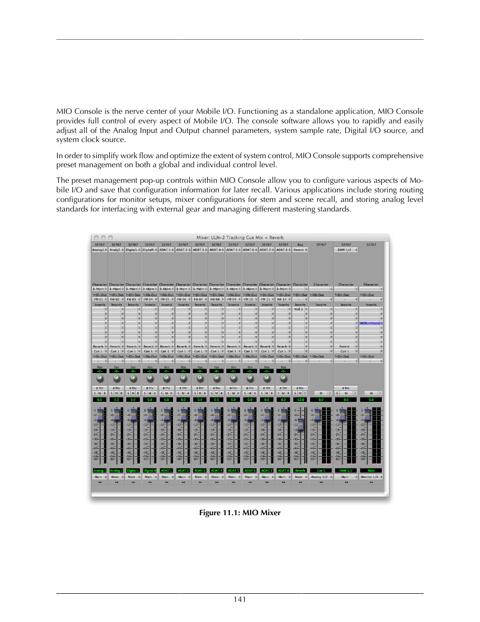 Mio console overview, Mio console software, Mio mixer | Mio console | Metric Halo Mobile I/O User Manual | Page 141 / 371