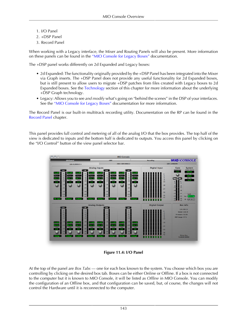 I/o panel, Box tabs, 143 box tabs | I/o control | Metric Halo Mobile I/O User Manual | Page 143 / 371