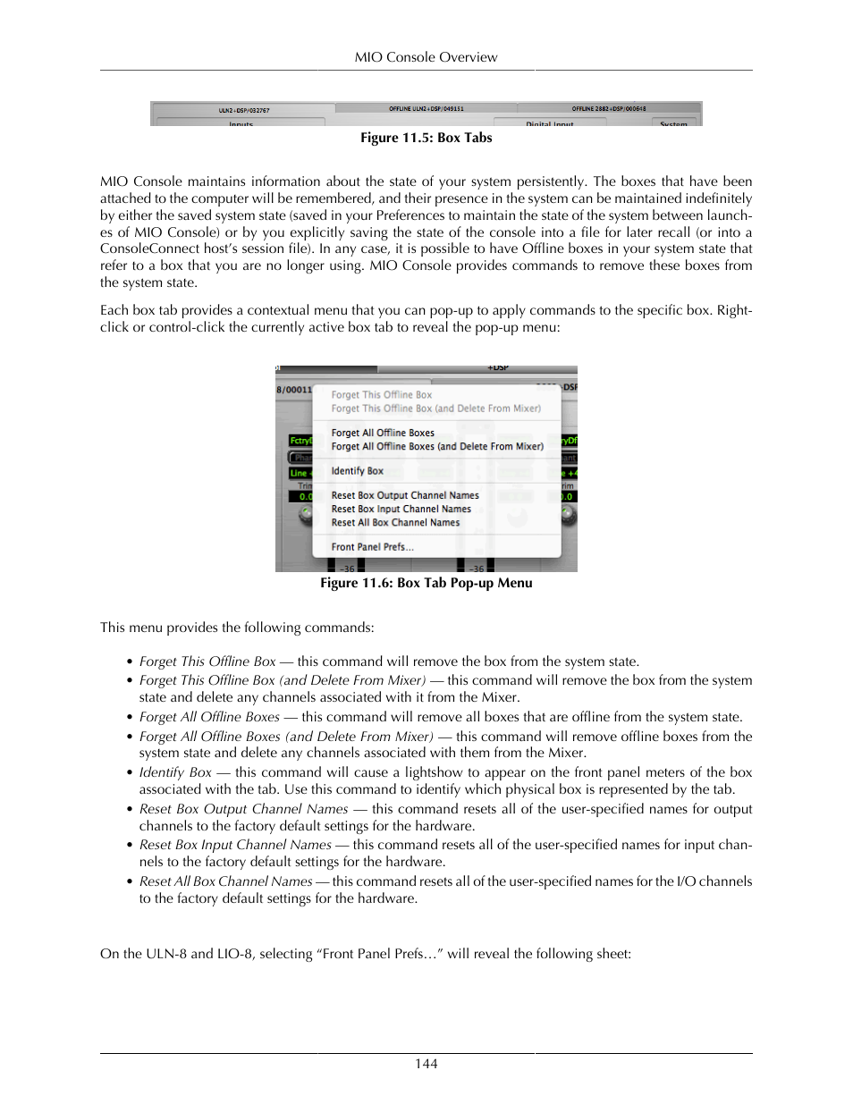 Front panel preferences, Box tabs, 144 11.6. box tab pop-up menu | Metric Halo Mobile I/O User Manual | Page 144 / 371