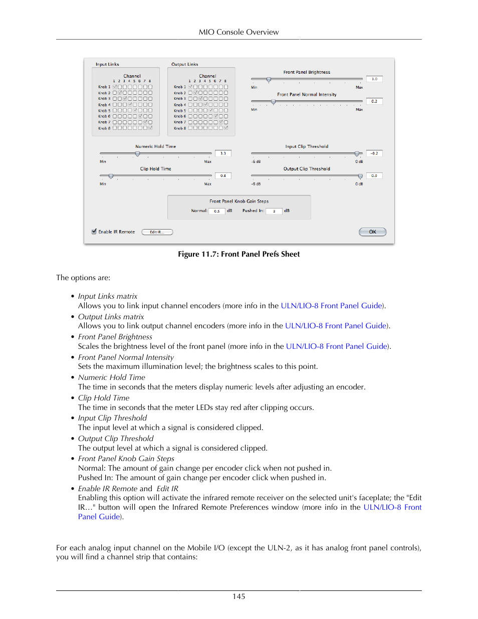 Analog input control, Front panel prefs sheet | Metric Halo Mobile I/O User Manual | Page 145 / 371