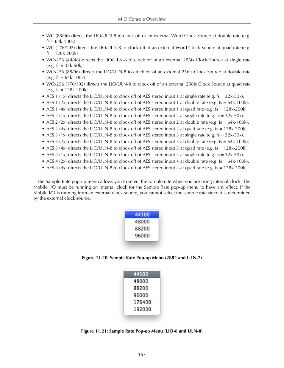 Sample rate pop-up menu (2882 and uln-2) | Metric Halo Mobile I/O User Manual | Page 153 / 371