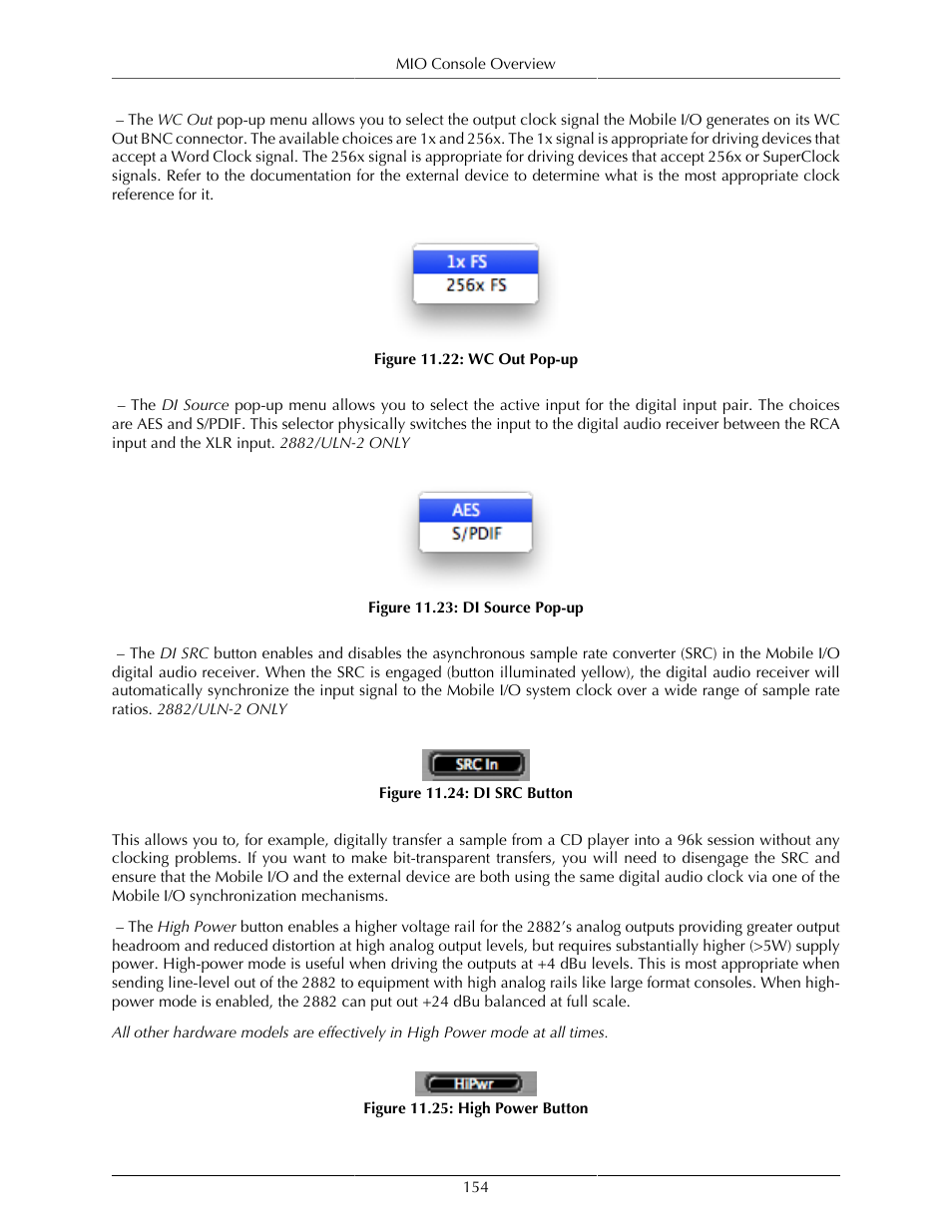 Wc out pop-up, 154 11.23. di source pop-up, 154 11.24. di src button | 154 11.25. high power button | Metric Halo Mobile I/O User Manual | Page 154 / 371