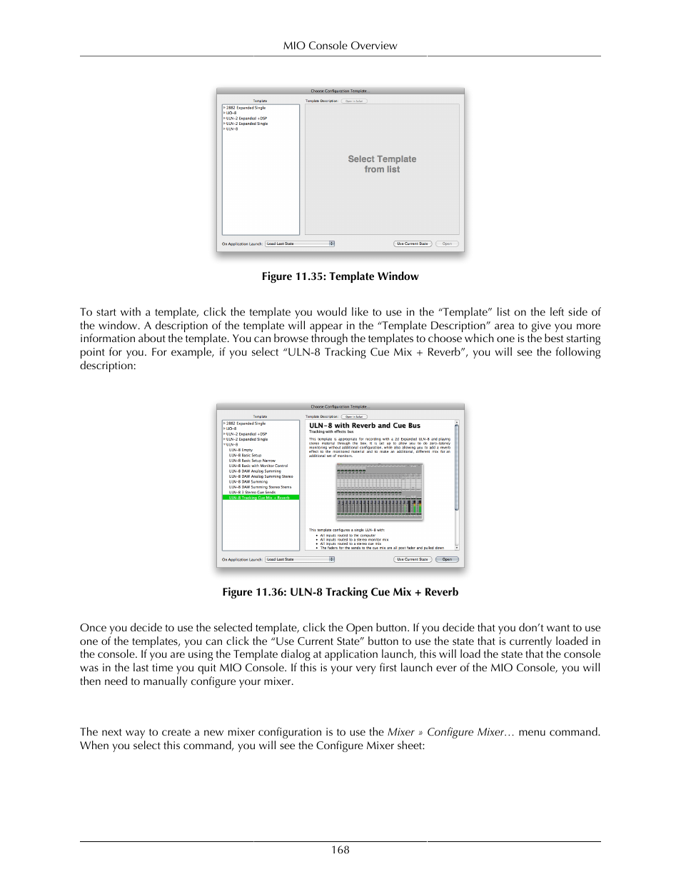 Manual configuration, Template window, 168 11.36. uln-8 tracking cue mix + reverb | Metric Halo Mobile I/O User Manual | Page 168 / 371