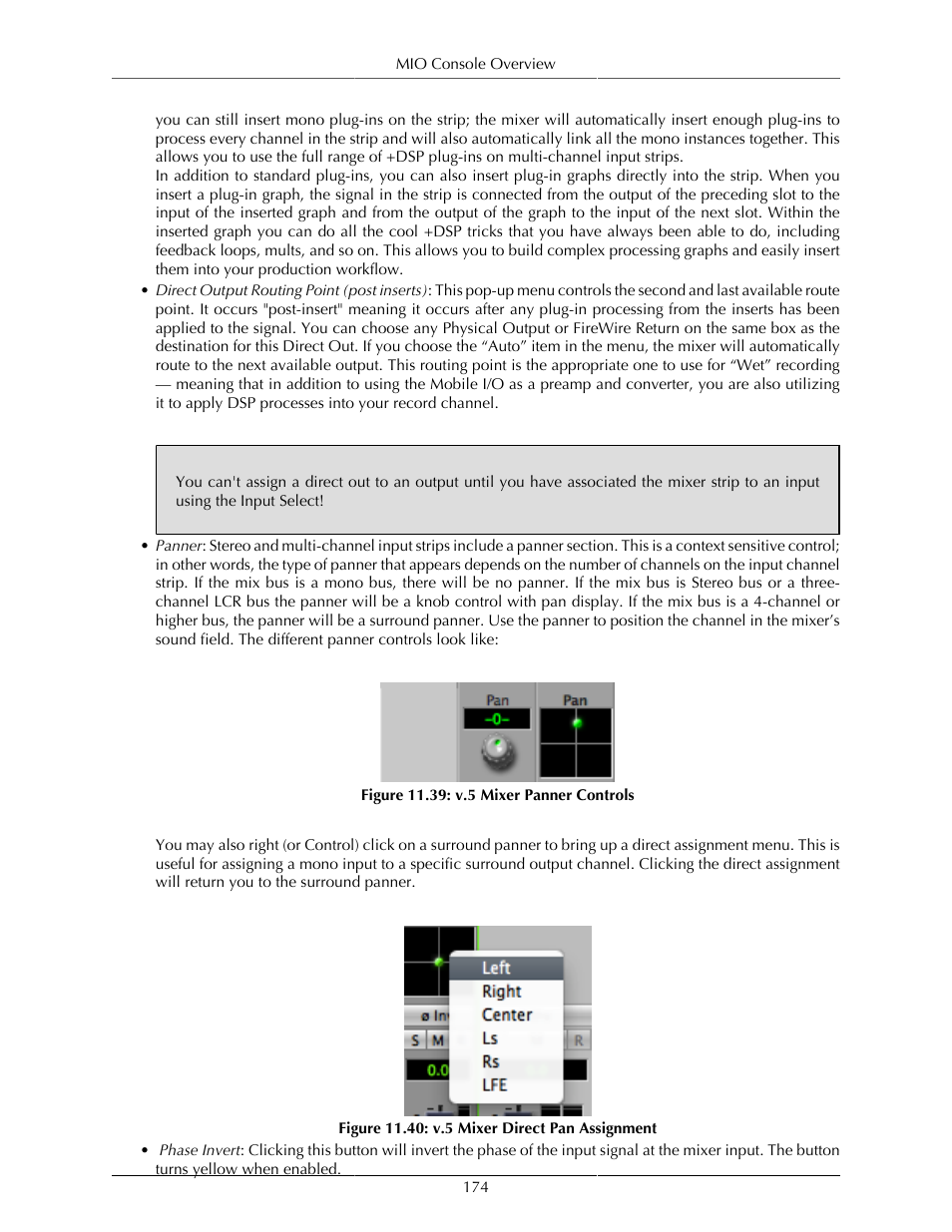 V.5 mixer panner controls, 174 11.40. v.5 mixer direct pan assignment | Metric Halo Mobile I/O User Manual | Page 174 / 371