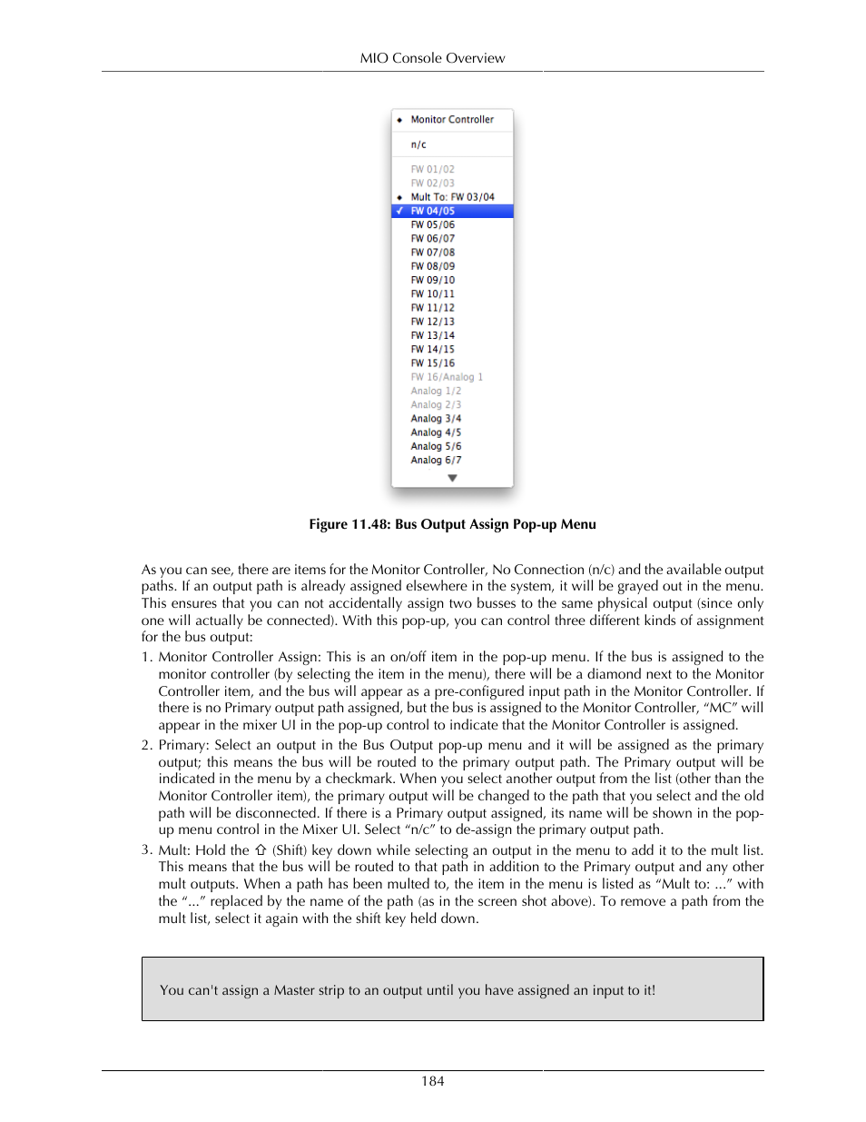 Bus output assign pop-up menu | Metric Halo Mobile I/O User Manual | Page 184 / 371