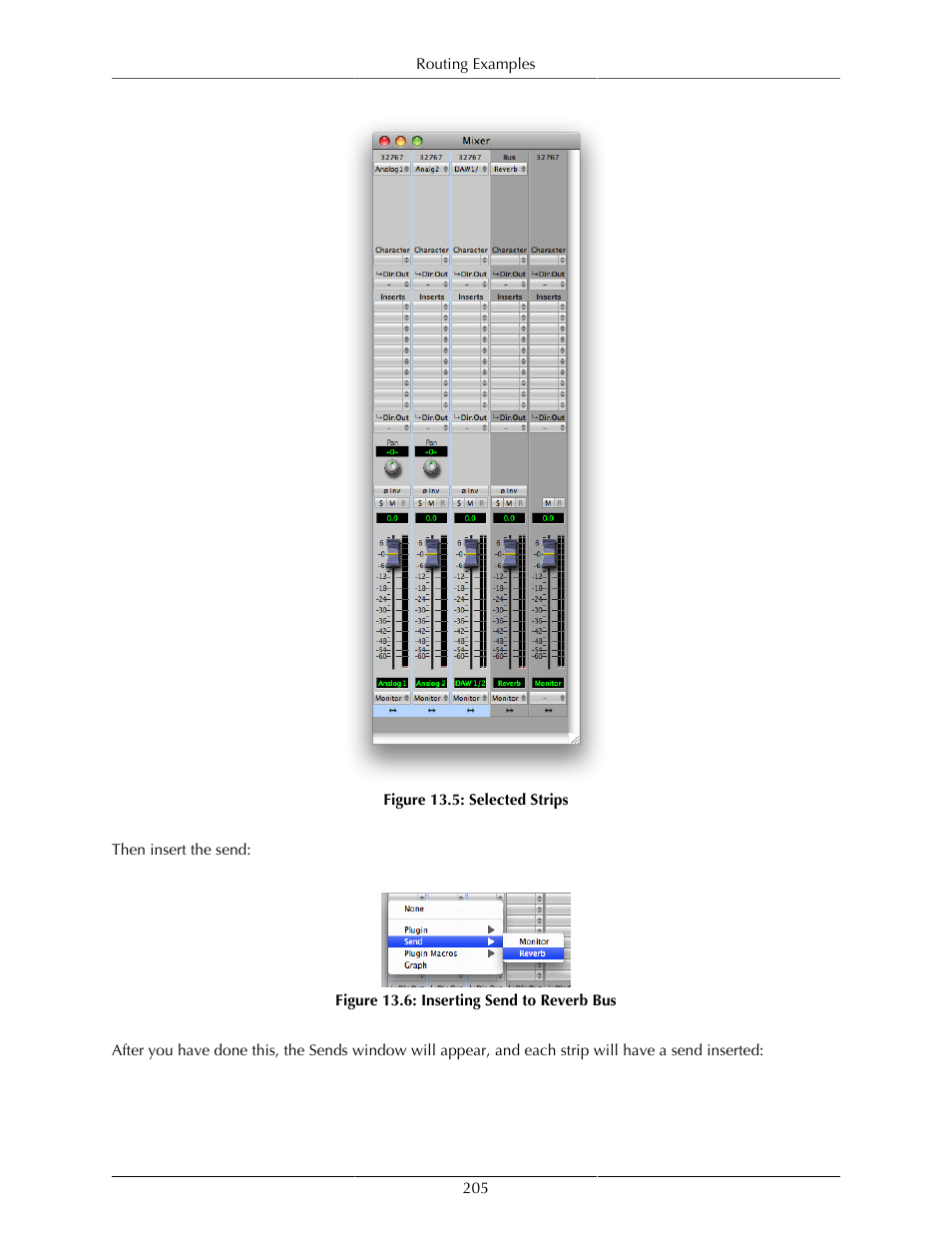Selected strips, 205 13.6. inserting send to reverb bus | Metric Halo Mobile I/O User Manual | Page 205 / 371