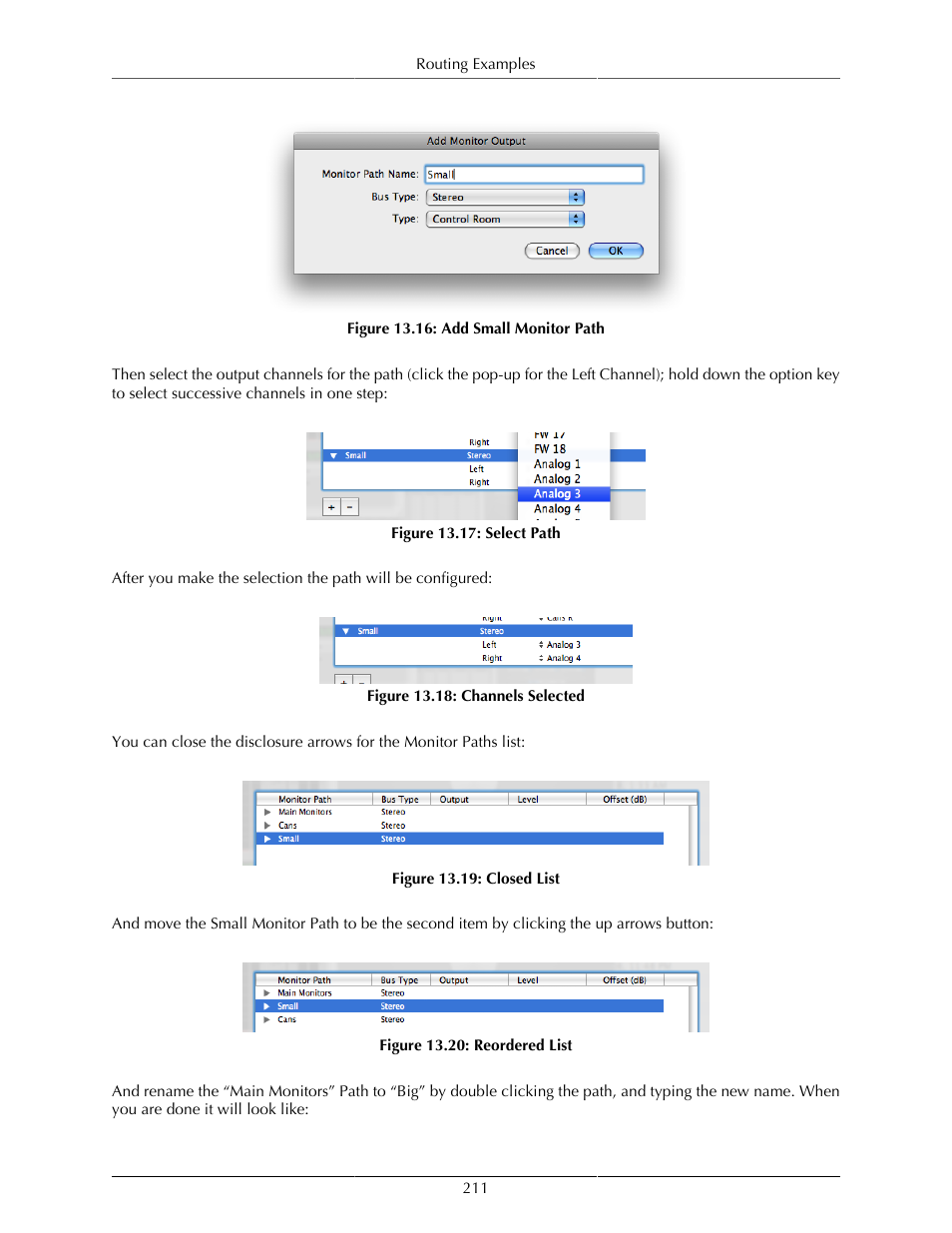 Add small monitor path, 211 13.17. select path, 211 13.18. channels selected | 211 13.19. closed list, 211 13.20. reordered list | Metric Halo Mobile I/O User Manual | Page 211 / 371
