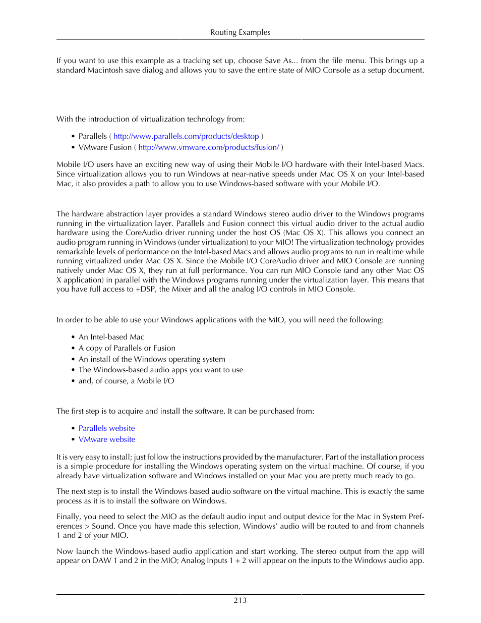 Virtualizing windows audio programs, Introduction, How it works | What you need, How to set it up, 213 how it works, 213 what you need, 213 how to set it up | Metric Halo Mobile I/O User Manual | Page 213 / 371