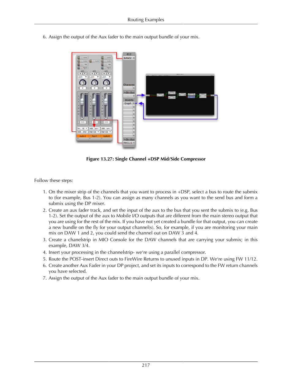 To insert a +dsp process chain on a submix, Single channel +dsp mid/side compressor | Metric Halo Mobile I/O User Manual | Page 217 / 371