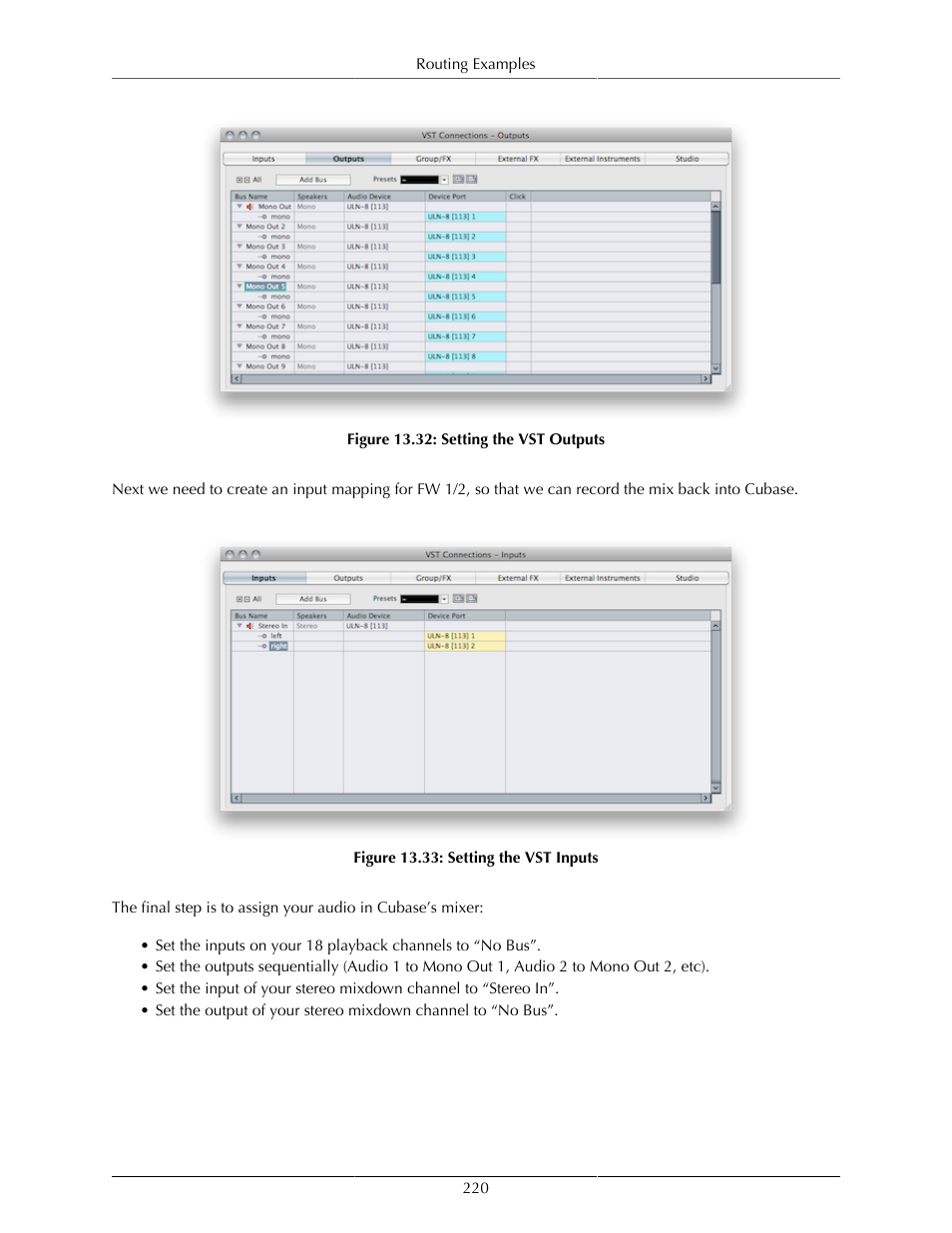 Setting the vst outputs, 220 13.33. setting the vst inputs | Metric Halo Mobile I/O User Manual | Page 220 / 371