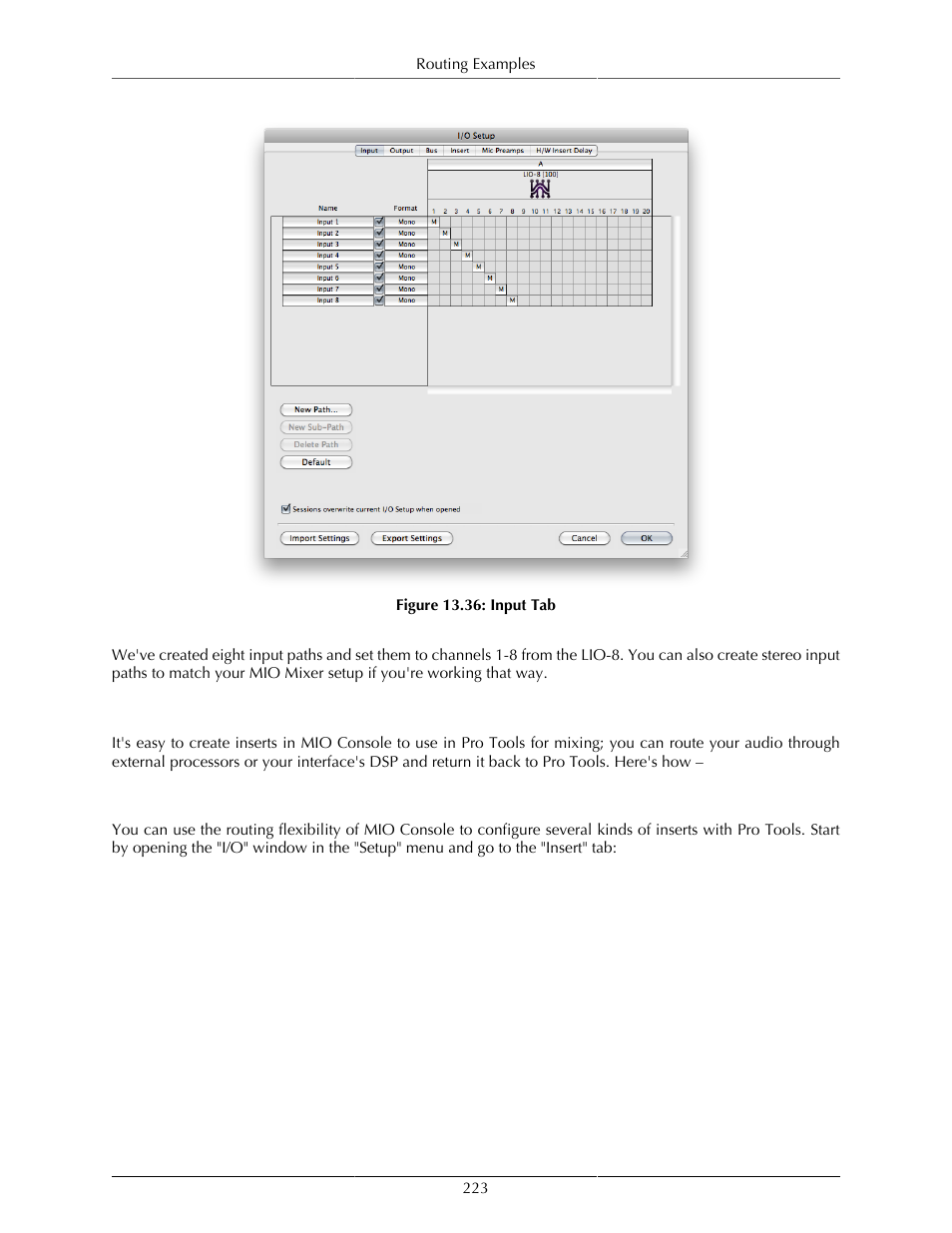 Inserts, Defining inserts in pt, Input tab | Metric Halo Mobile I/O User Manual | Page 223 / 371