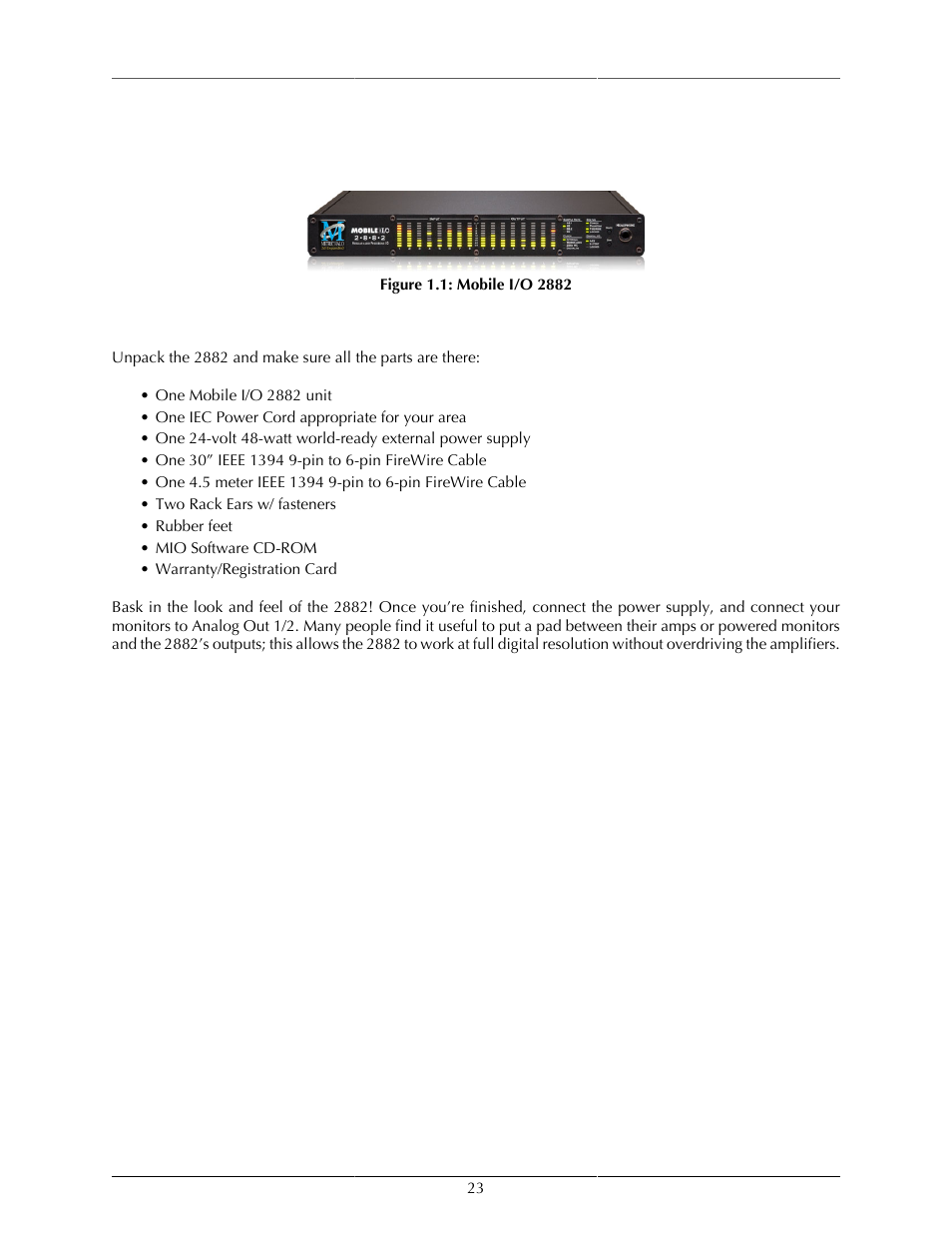 2882 quick start guide, Prepare the unit for use, Mobile i/o 2882 | Metric Halo Mobile I/O User Manual | Page 23 / 371