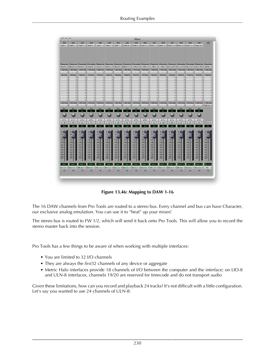 Aggregates and multitrack, Mapping to daw 1-16 | Metric Halo Mobile I/O User Manual | Page 230 / 371