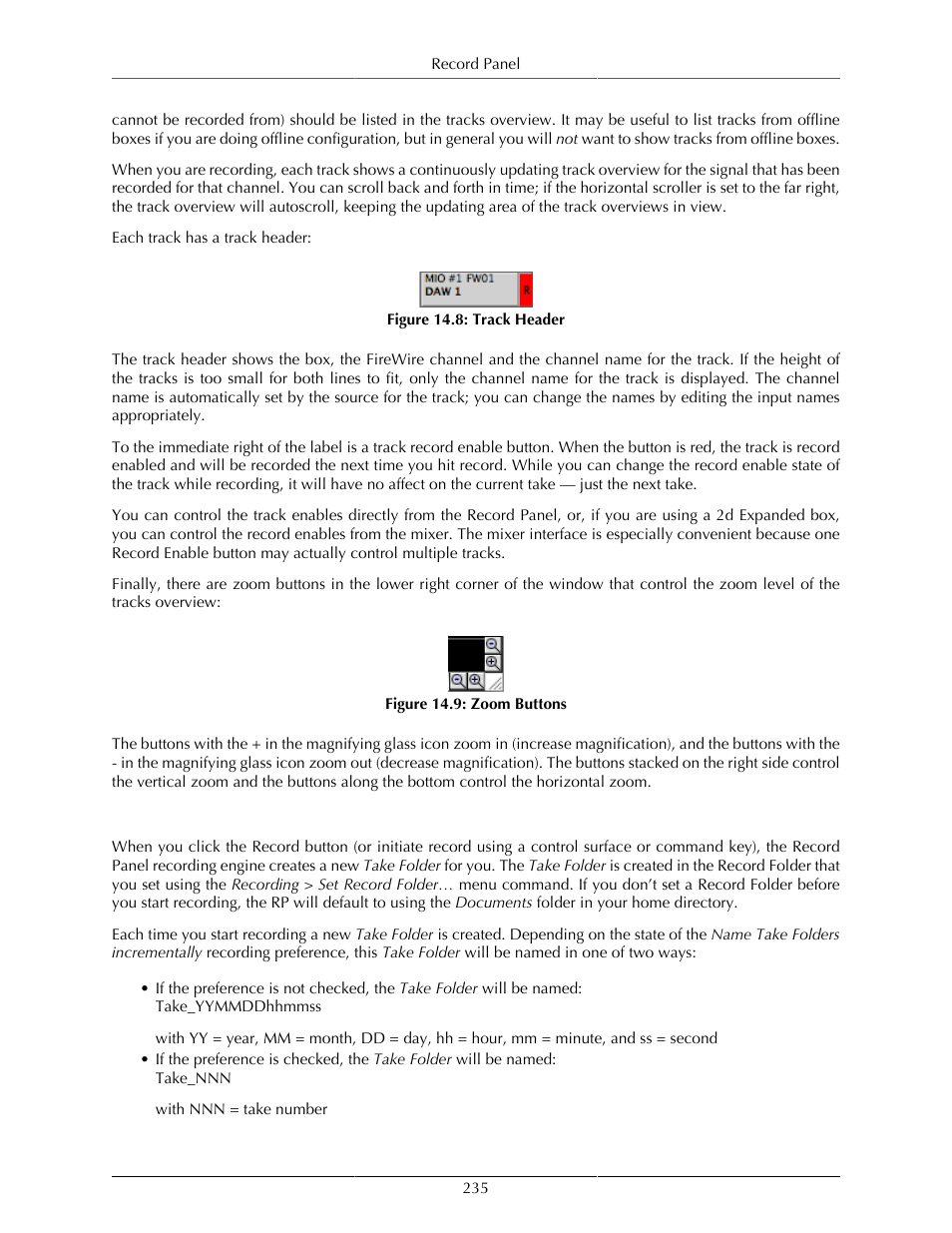 Recording, Track header, 235 14.9. zoom buttons | Metric Halo Mobile I/O User Manual | Page 235 / 371