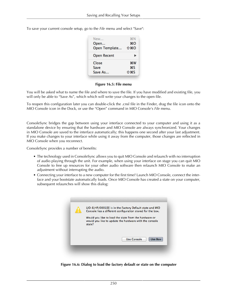 Consolesync, File menu | Metric Halo Mobile I/O User Manual | Page 250 / 371