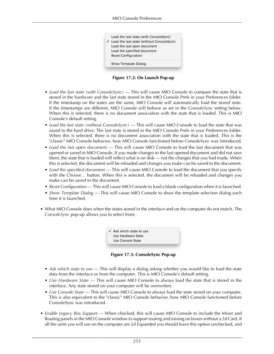 On launch pop-up, 253 17.3. consolesync pop-up | Metric Halo Mobile I/O User Manual | Page 253 / 371