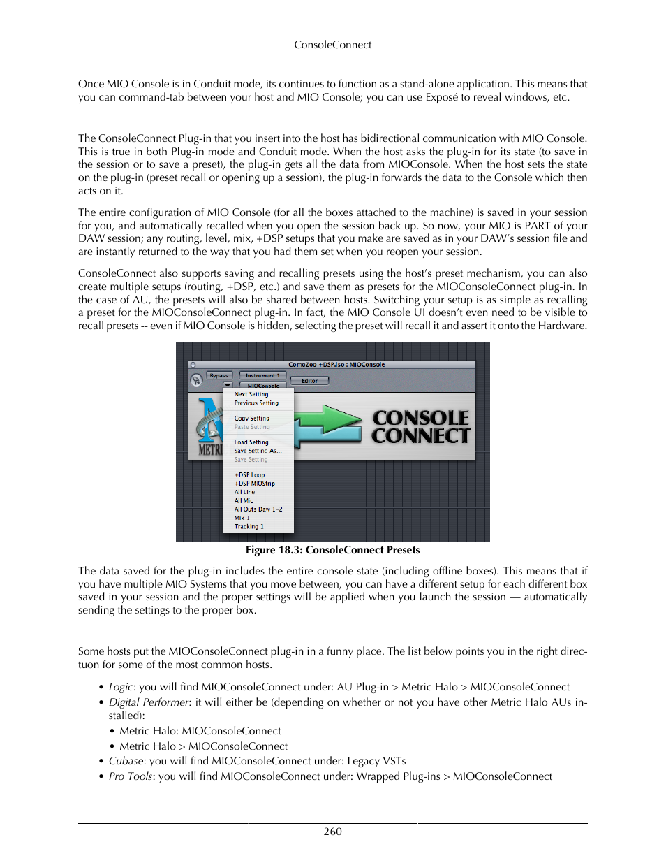 Communication, Finding the plug-in, 260 finding the plug-in | Consoleconnect presets | Metric Halo Mobile I/O User Manual | Page 260 / 371