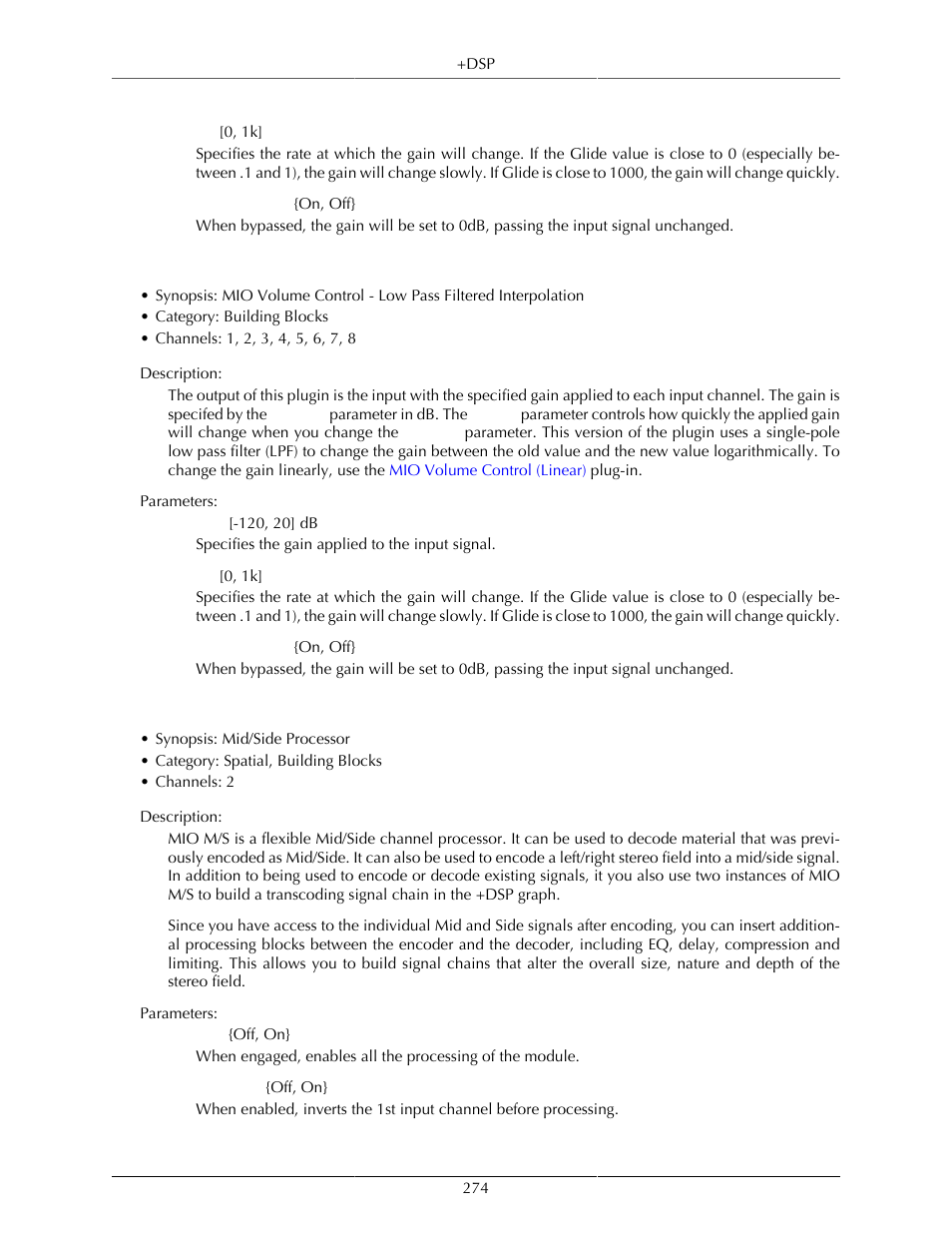 Mio volume control (lpf), Mio m/s processor, 274 mio m/s processor | Metric Halo Mobile I/O User Manual | Page 274 / 371