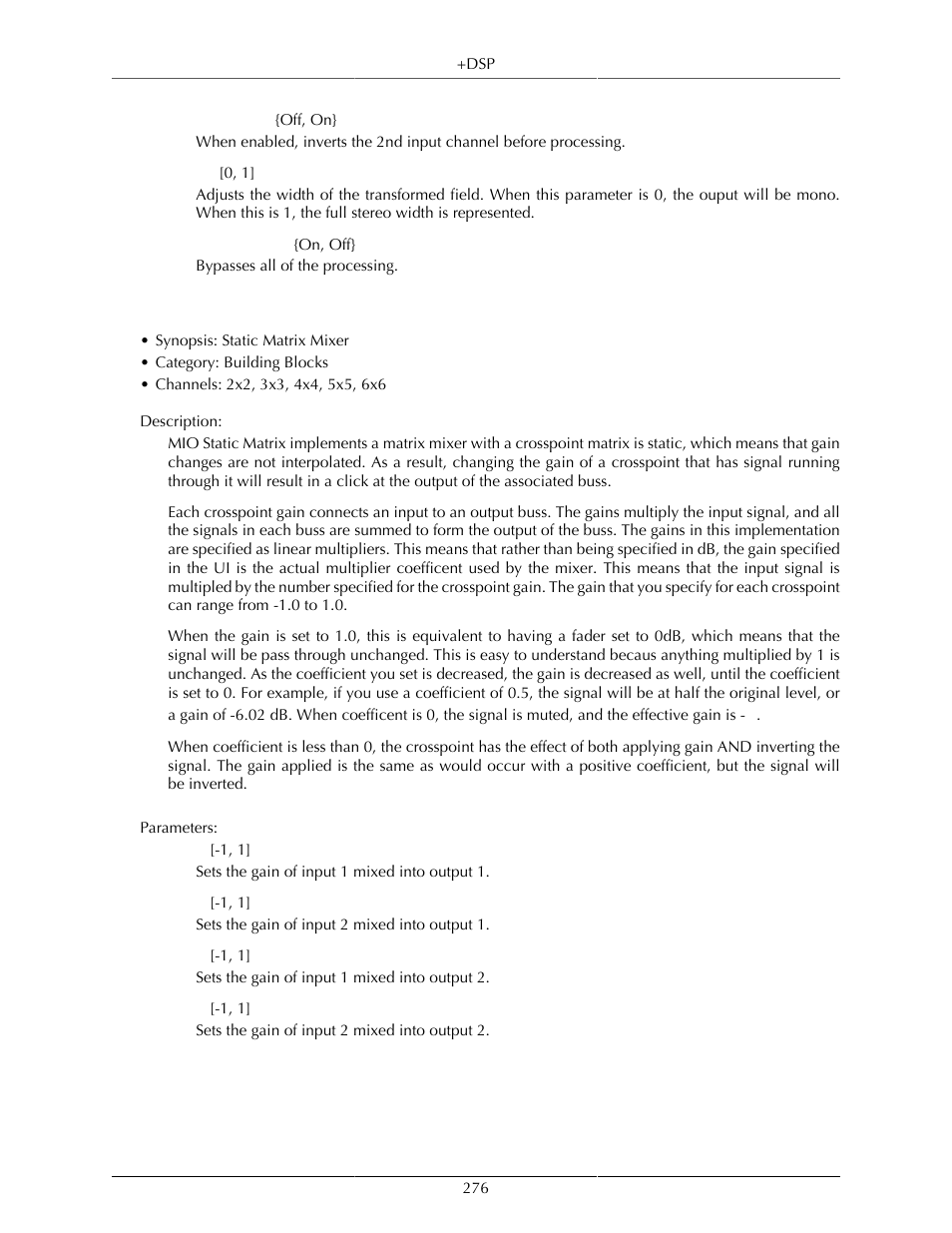 Mio static matrix | Metric Halo Mobile I/O User Manual | Page 276 / 371