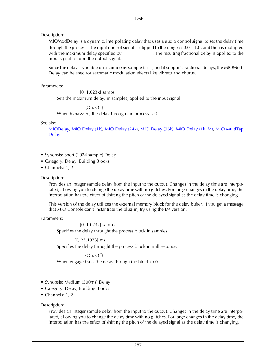 Mio delay (1k), Mio delay (24k), 287 mio delay (24k) | Metric Halo Mobile I/O User Manual | Page 287 / 371