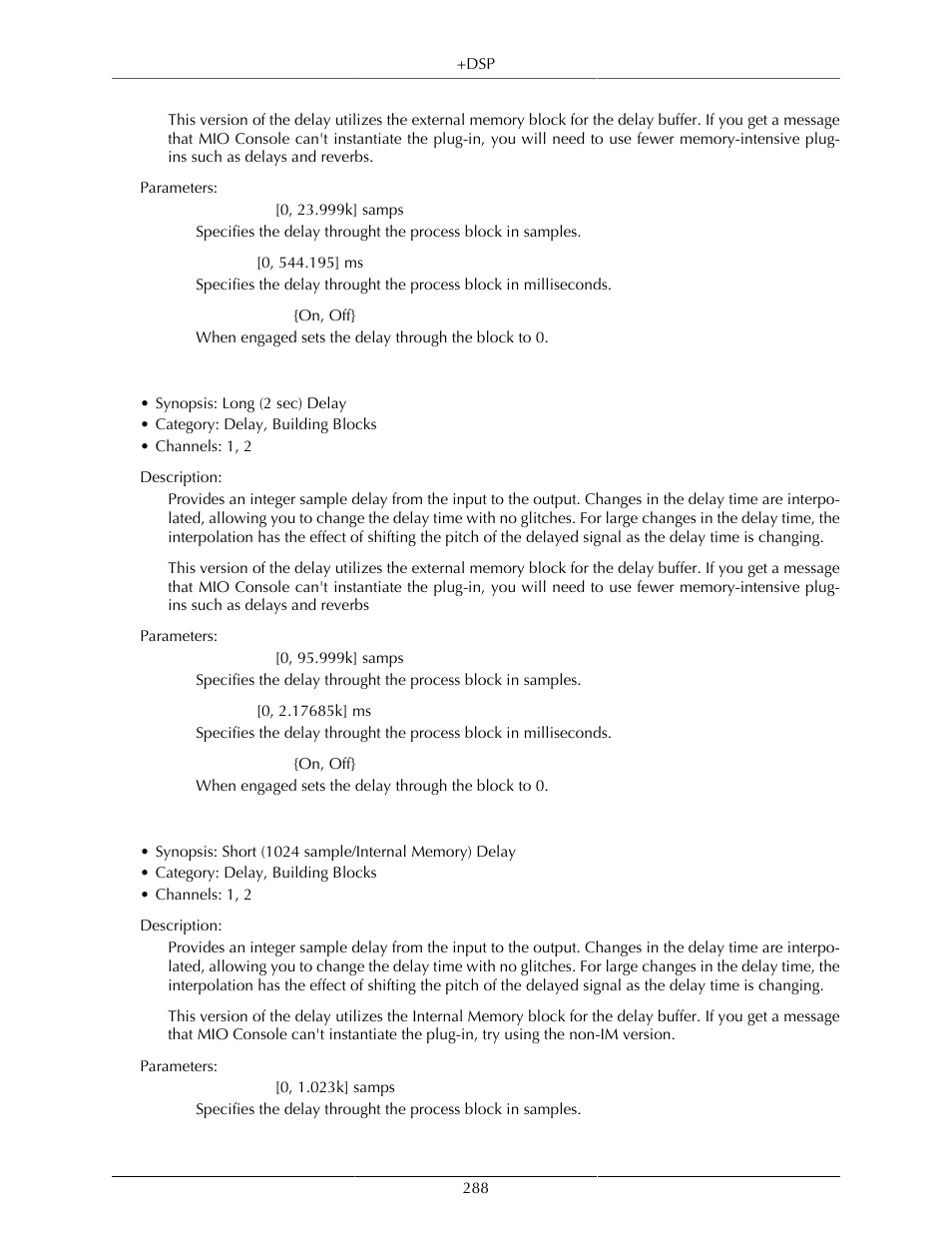 Mio delay (96k), Mio delay (1k im), 288 mio delay (1k im) | Metric Halo Mobile I/O User Manual | Page 288 / 371