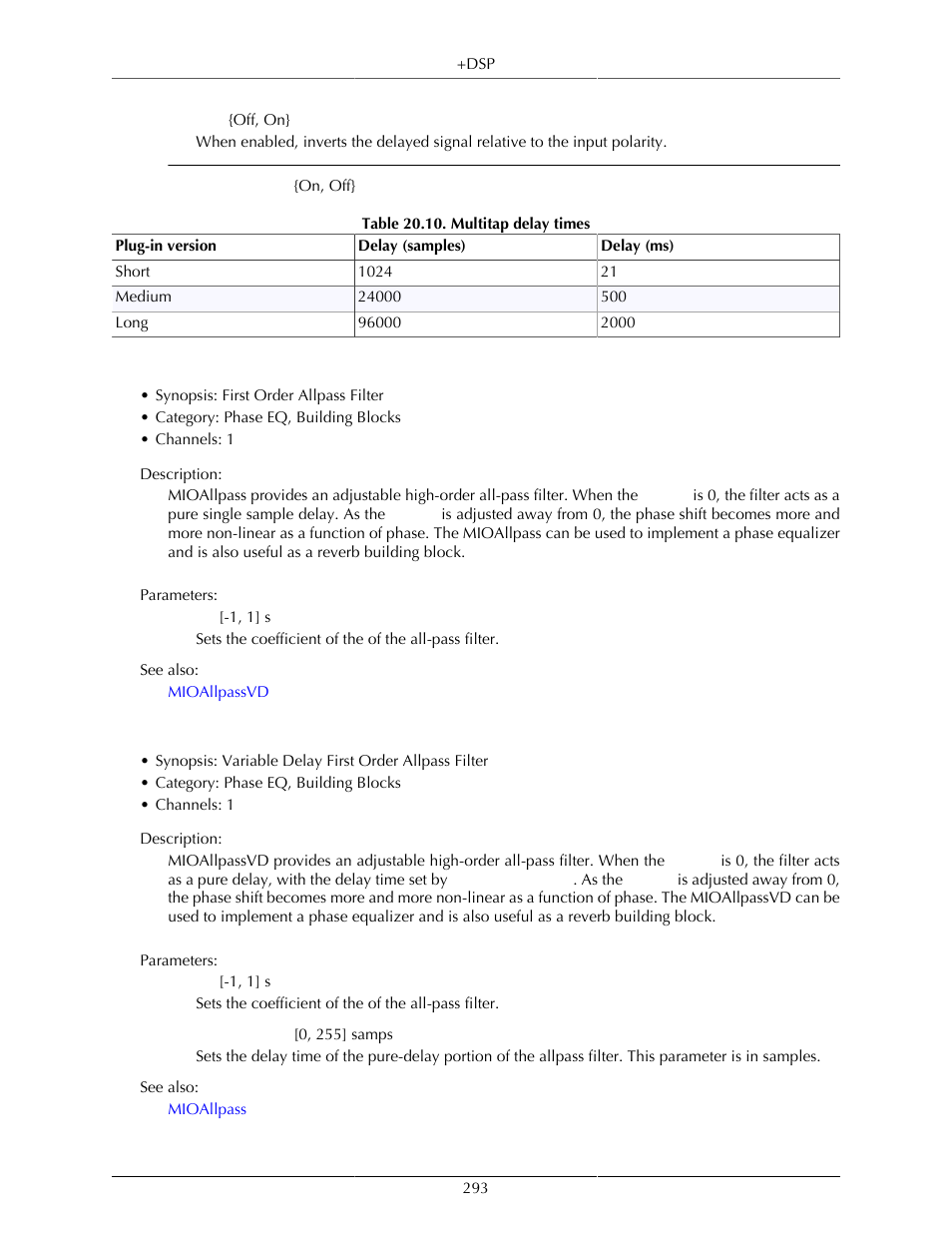 Mioallpass, Mioallpassvd, 293 mioallpassvd | Multitap delay times | Metric Halo Mobile I/O User Manual | Page 293 / 371