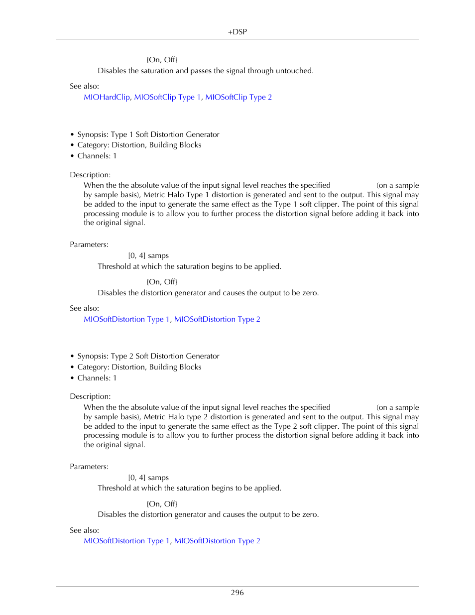 Miosoftdistortion type 1, Miosoftdistortion type 2, 296 miosoftdistortion type 2 | Metric Halo Mobile I/O User Manual | Page 296 / 371