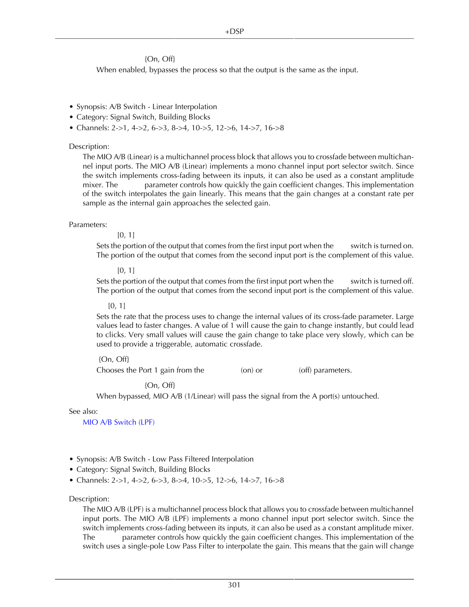 Mio a/b switch (linear), Mio a/b switch (lpf), 301 mio a/b switch (lpf) | Metric Halo Mobile I/O User Manual | Page 301 / 371