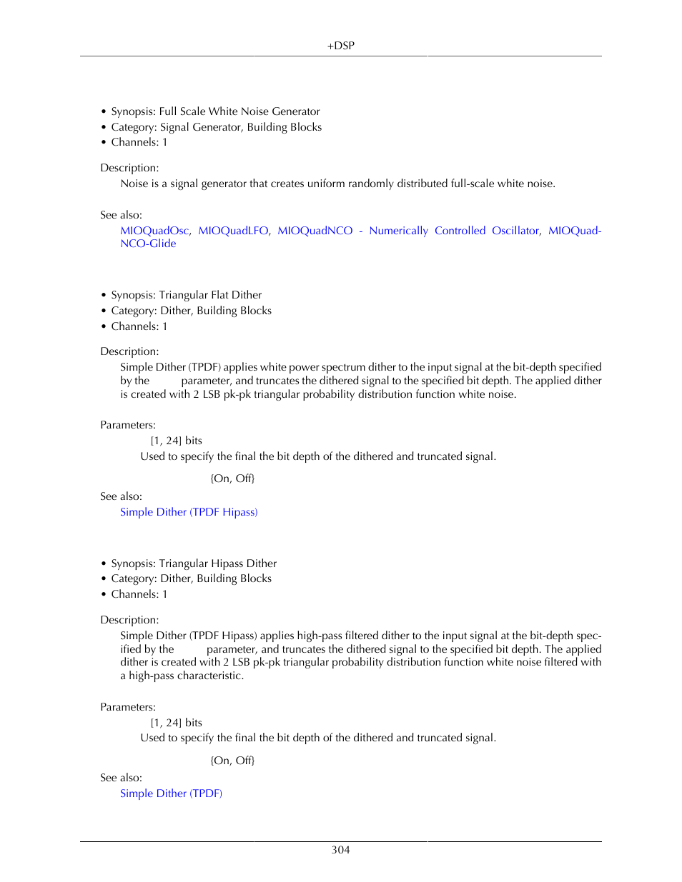 Noise, Simple dither (tpdf), Simple dither (tpdf hipass) | 304 simple dither (tpdf), 304 simple dither (tpdf hipass) | Metric Halo Mobile I/O User Manual | Page 304 / 371