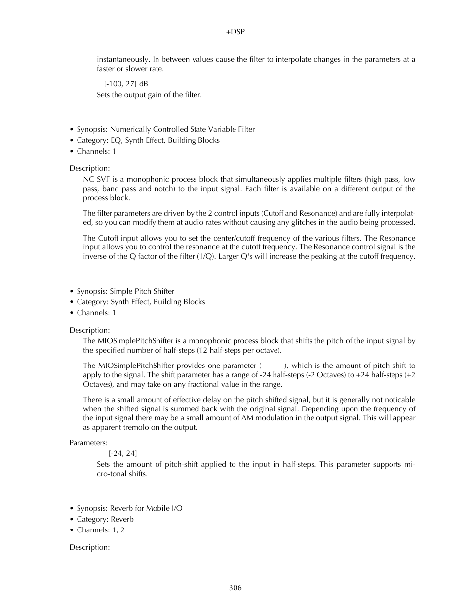 Nc svf, Miosimplepitchshifter, Haloverb | 306 miosimplepitchshifter, 306 haloverb | Metric Halo Mobile I/O User Manual | Page 306 / 371