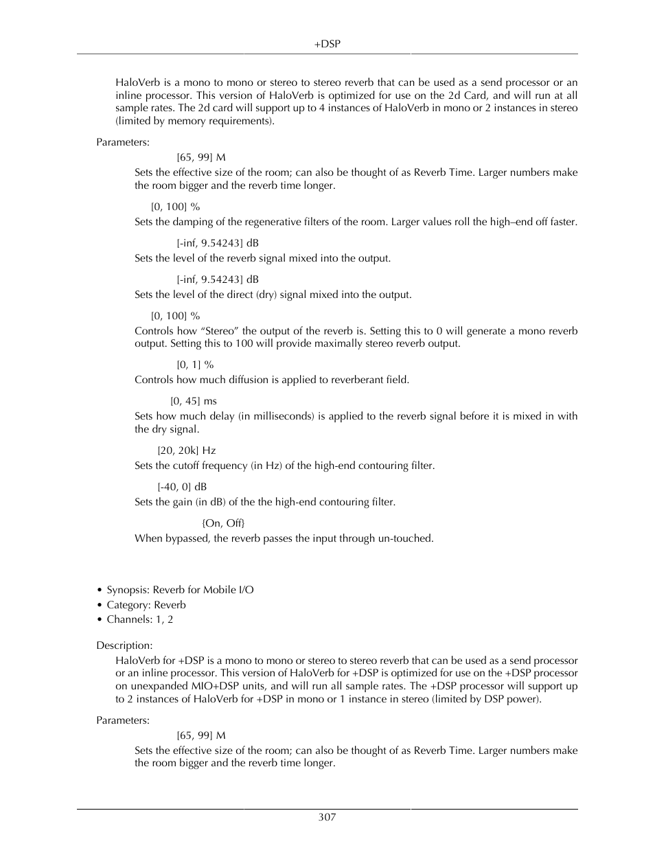 Haloverb for +dsp | Metric Halo Mobile I/O User Manual | Page 307 / 371